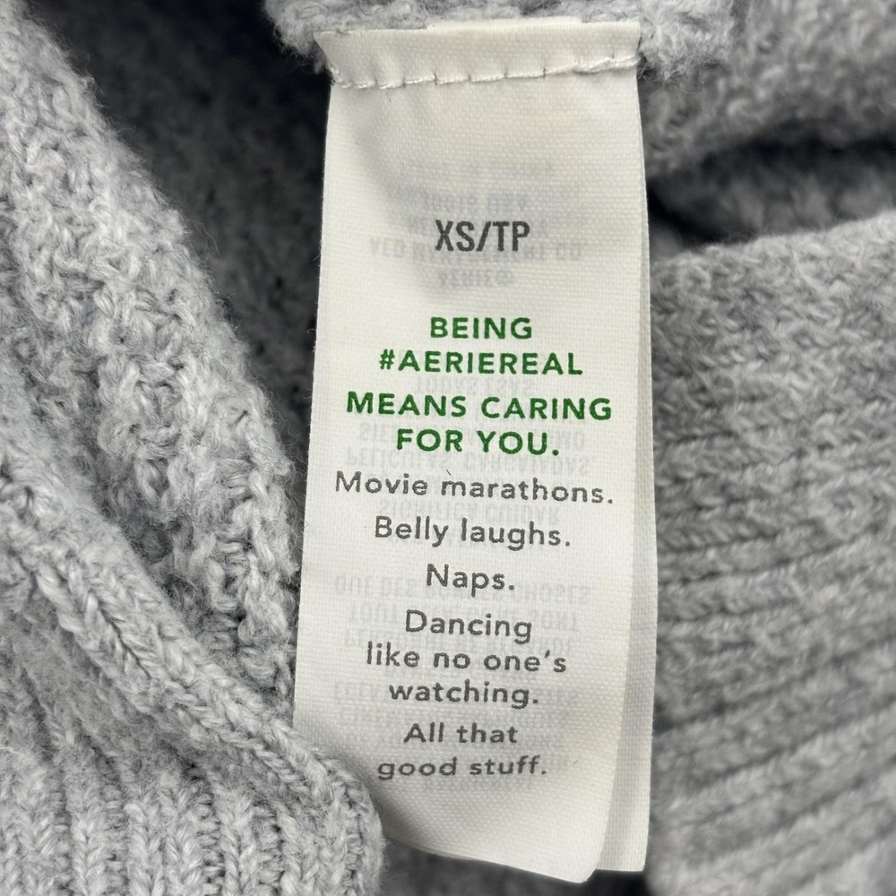 Aerie CozyUp Waffle Knit Polo Sweater‎ Womens XS Gray Relaxed Lagenlook Beachy - Picture 7 of 15